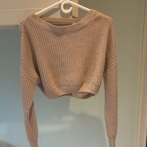 SHEIN Light Pink/ Beige Cropped Knit Sweater